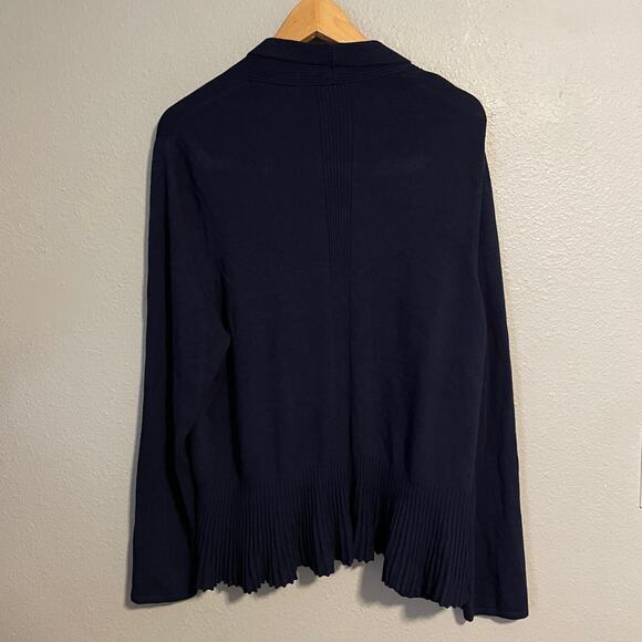 By Anthropologie Womens Cardigan Size 3X Navy Open Front Ruffle Stretch Neutral - Picture 4 of 7